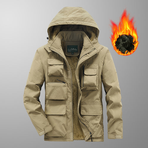Herren Wärmender Multifunktions-Parka mit Teddyfleece-Innenfutter, Kapuze und Utility-Taschen Nord Taschen