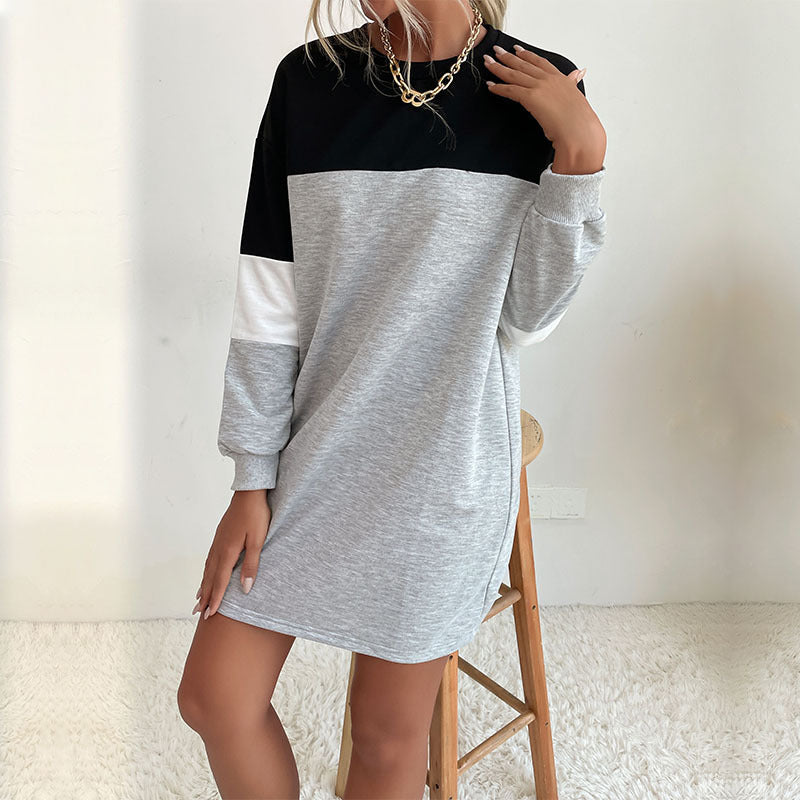 Damen Kurz geschnittenes Colorblock-Sweatshirtkleid aus Baumwollmix mit Rundhalsausschnitt Nord Taschen