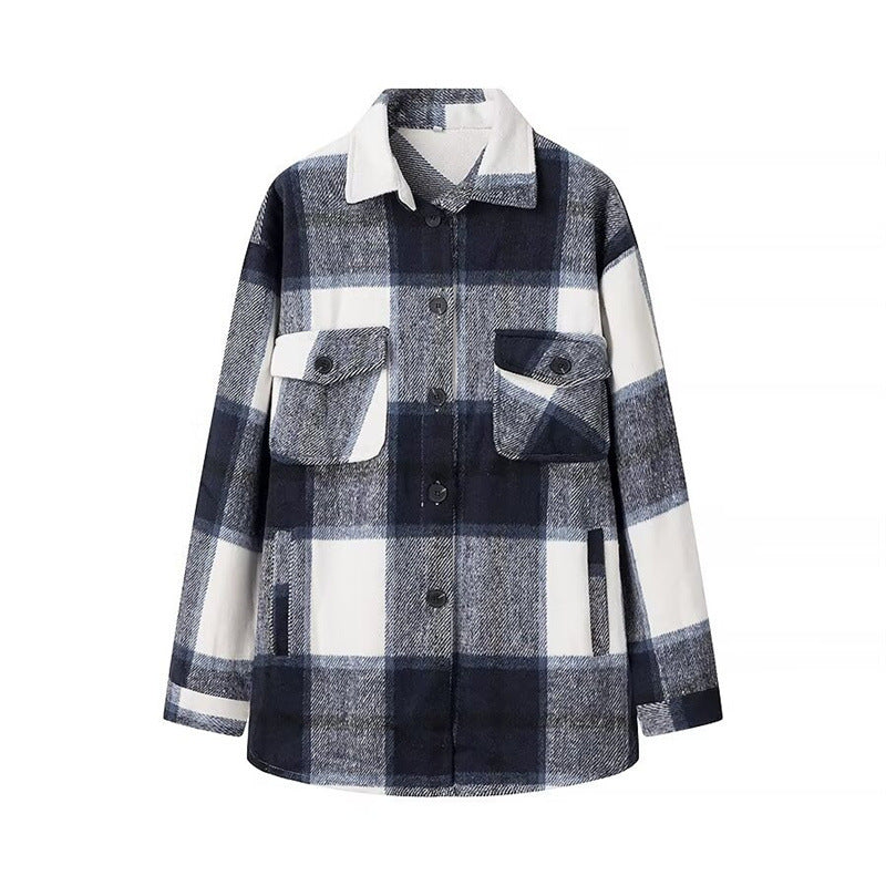 Damen Karo-Übergangs‑Shacket aus weichem Flanell mit aufgesetzten Brusttaschen Nord Taschen