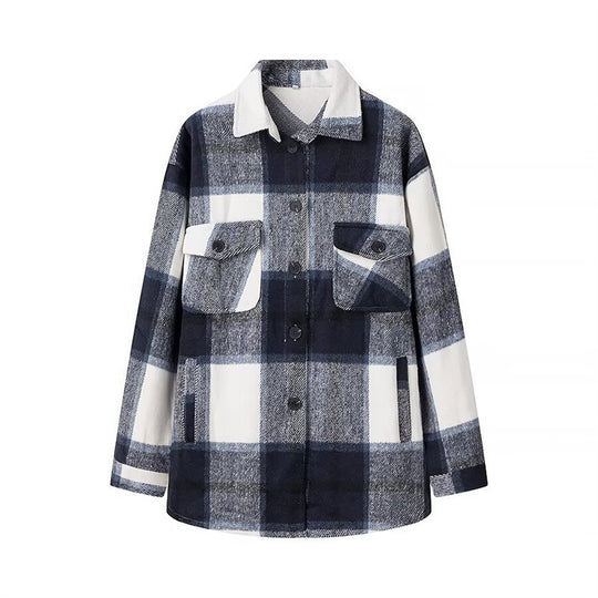Damen Karo-Übergangs‑Shacket aus weichem Flanell mit aufgesetzten Brusttaschen Nord Taschen