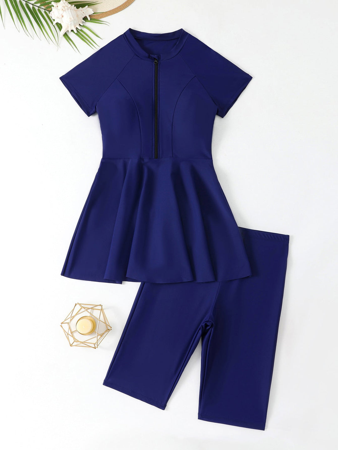 Damen Schwimmkleid mit Reißverschluss und passenden Shorts