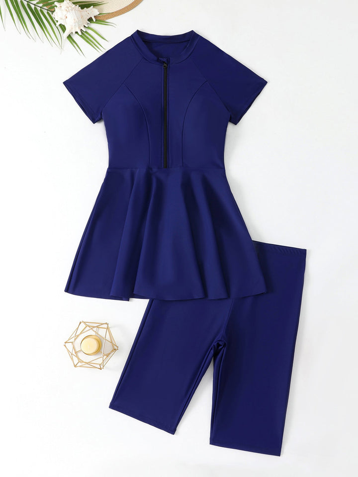 Damen Schwimmkleid mit Reißverschluss und passenden Shorts