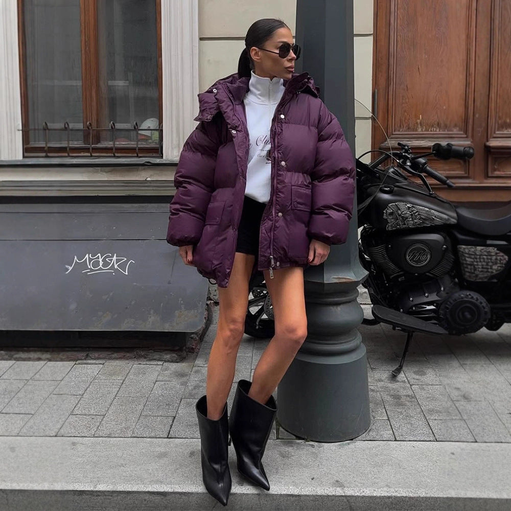 Damen Oversize Steppjacke mit Kapuze und wattierter Thermofütterung Nord Taschen
