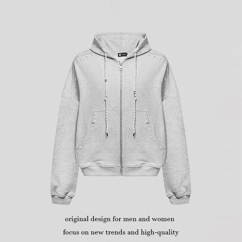 Damen Kapuzen-Zipjacke mit Nietenbesatz und Oversize-Schnitt Nord Taschen