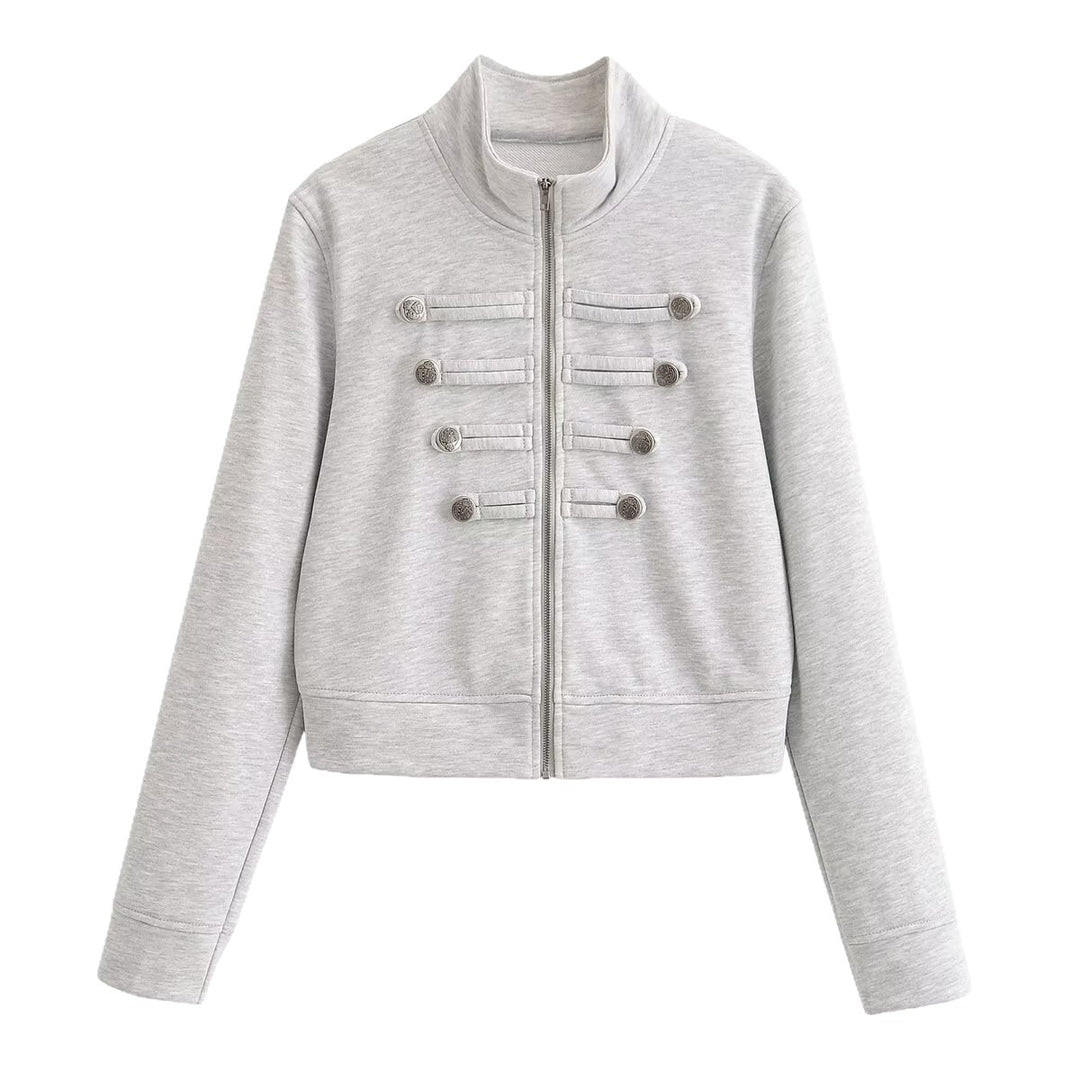 Damen Kurzjacke aus Sweat mit Stehkragen und dekorativer Military-Passe Nord Taschen
