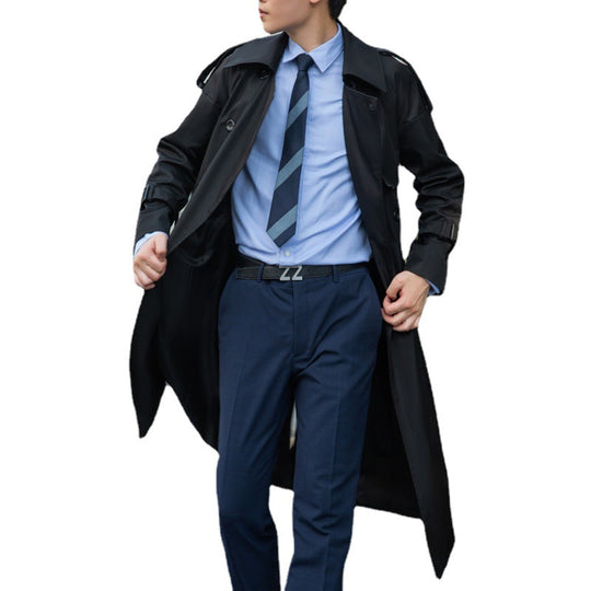 Herren Eleganter langer Trenchcoat mit Bindegürtel und Rückenpasse Nord Taschen