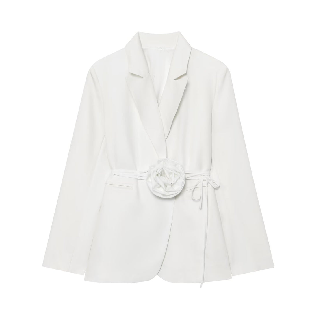 Damen Taillierter Blazer mit Deko‑Rosen‑Gürtel und Reverskragen Nord Taschen