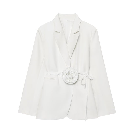 Damen Taillierter Blazer mit Deko‑Rosen‑Gürtel und Reverskragen Nord Taschen