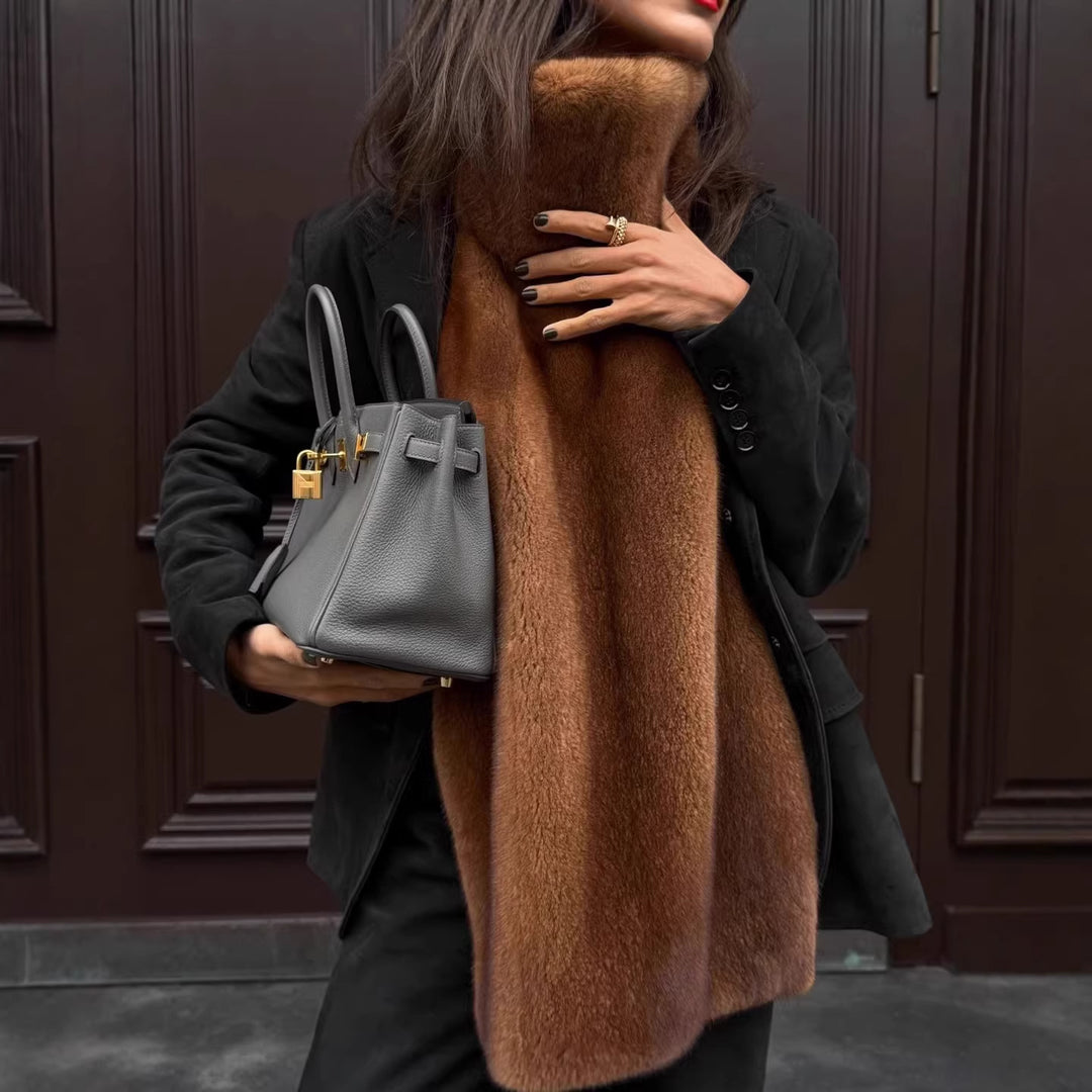 Damen lange luxuriöse Kunstpelz‑Stola mit hohem Kuschelkragen Nord Taschen