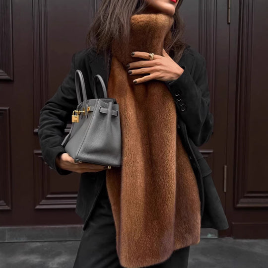 Damen lange luxuriöse Kunstpelz‑Stola mit hohem Kuschelkragen Nord Taschen