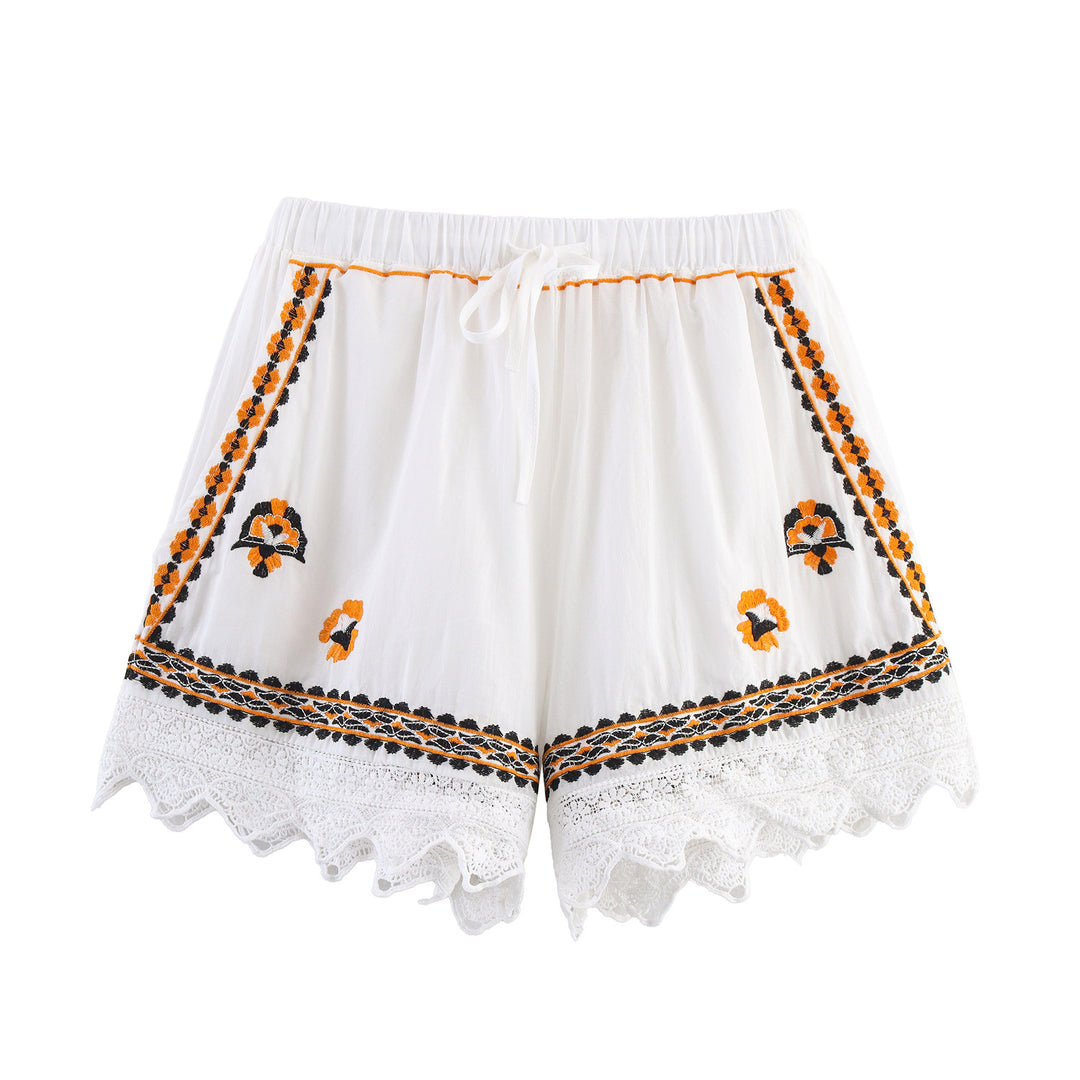 Damen Bestickte Boho-Bluse mit weiten Glockenärmeln und Spitzensaum Nord Taschen