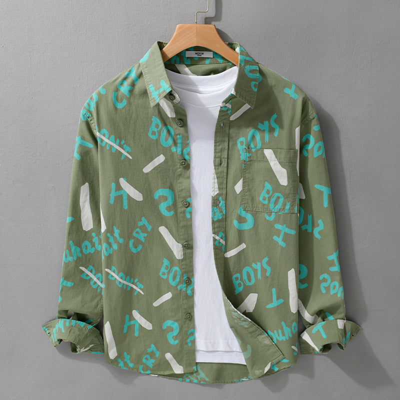 Herren Lockeres Baumwoll-Overshirt mit grafischem Allover-Print und Kentkragen Nord Taschen