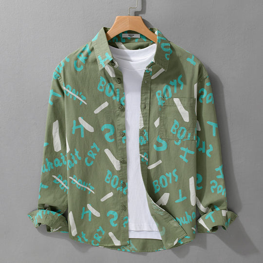 Herren Lockeres Baumwoll-Overshirt mit grafischem Allover-Print und Kentkragen Nord Taschen
