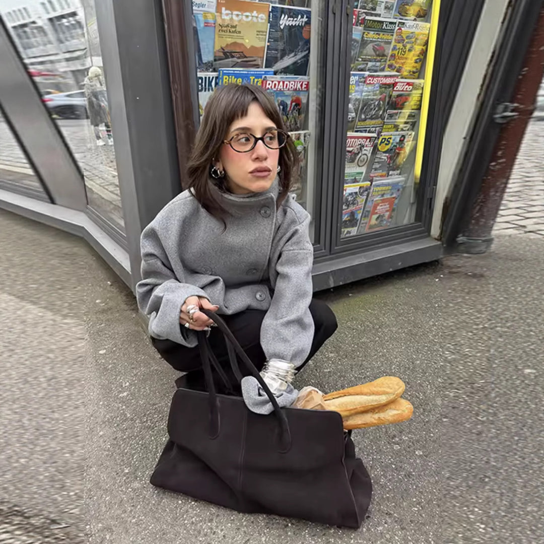 Damen 200+ boxy Wollmix Kurzjacke mit Stehkragen und verdeckter Doppelknopfleiste Nord Taschen