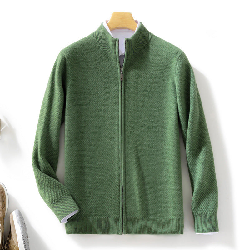 Herren Feiner Struktur-Strickjacke mit Stehkragen und durchgehendem Reißverschluss Nord Taschen