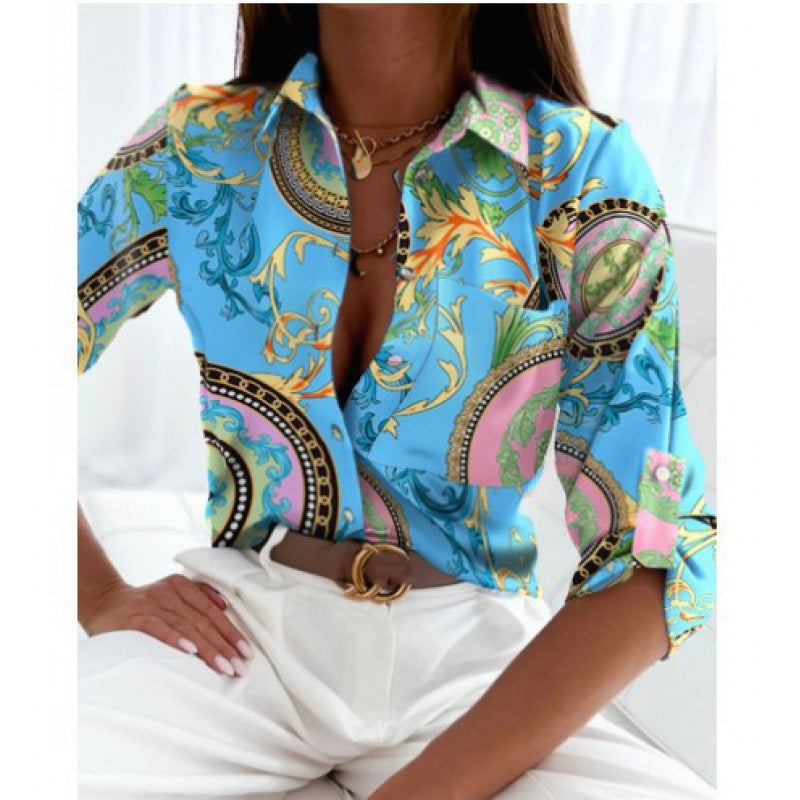 Damen Satin-Hemdbluse mit grafischem Allover-Print und tailliertem Schnitt Nord Taschen