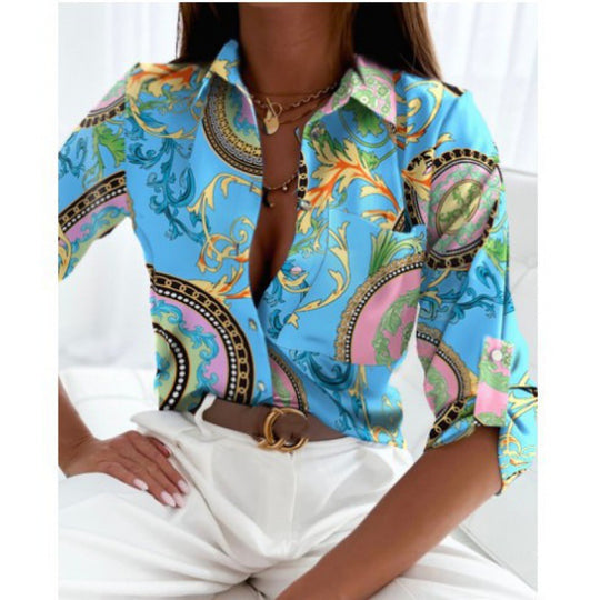 Damen Satin-Hemdbluse mit grafischem Allover-Print und tailliertem Schnitt Nord Taschen