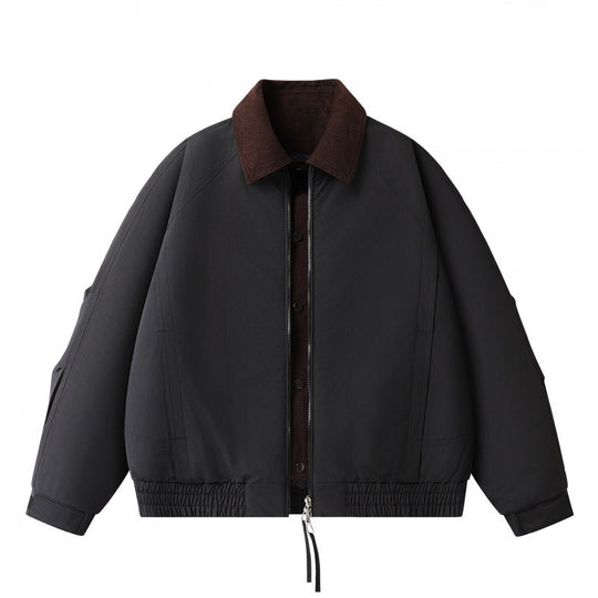 Herren Boxige Kurzjacke mit Cordkragen, doppelter Front und Kordelzugsaum Nord Taschen