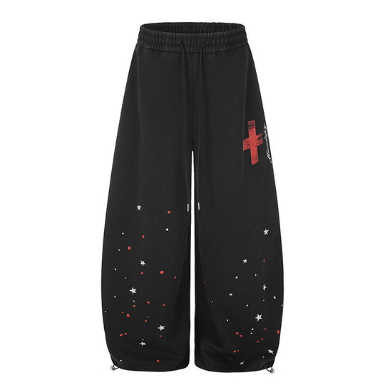 Damen Extraweite Palazzo‑Sweathose mit Tunnelzugbund, Stern‑Print & verstellbarem Ballon‑Saum Nord Taschen