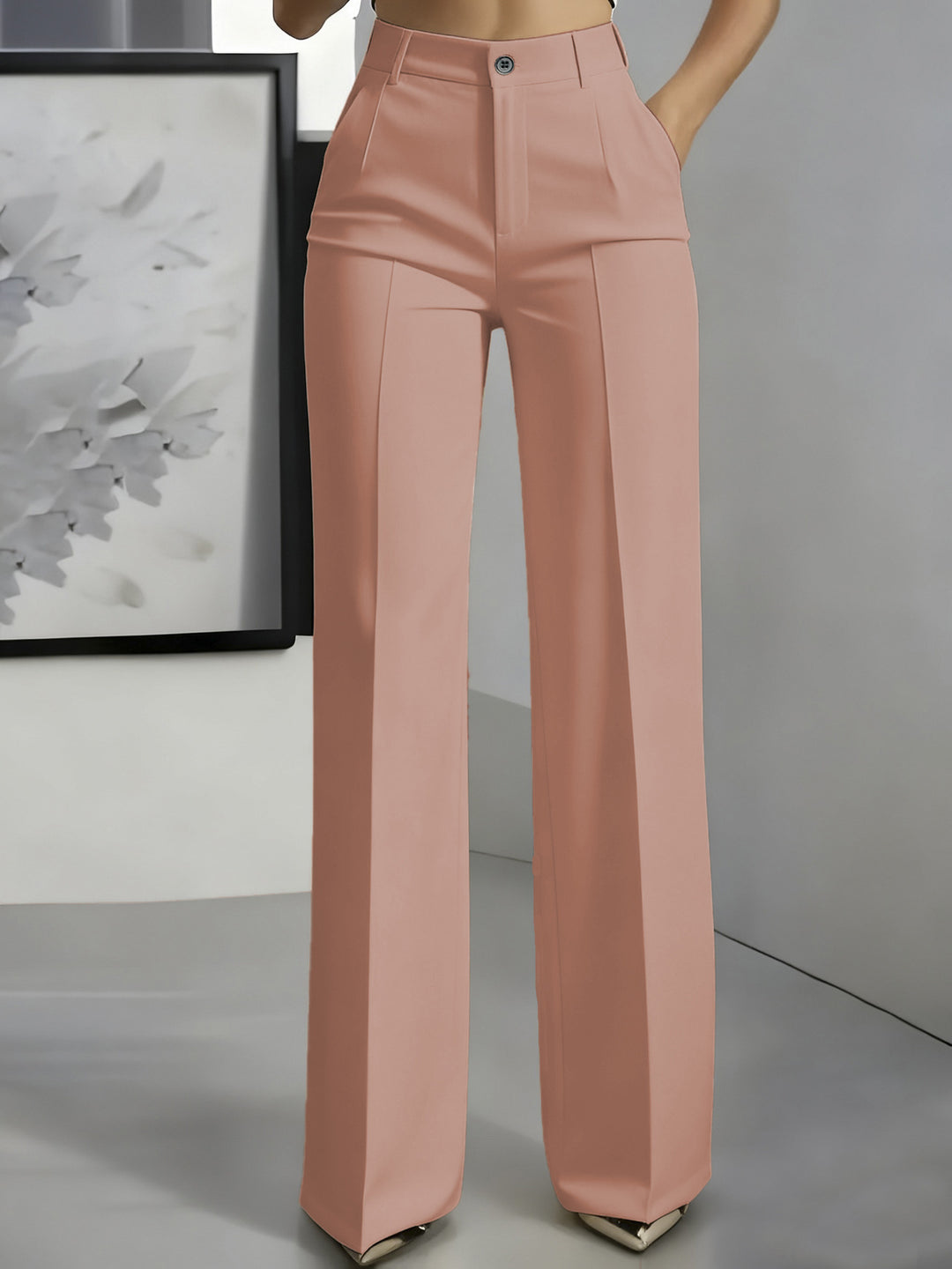Damen Hochtaillierte Palazzo-Hose mit Bügelfalte und Eingrifftaschen Nord Taschen