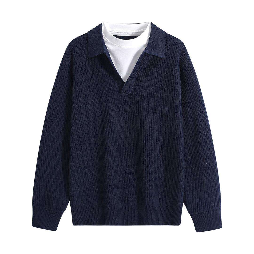Damen Grobstruktur-Pullover mit Polokragen und V-Ausschnitt Nord Taschen