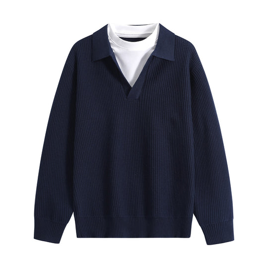 Damen Grobstruktur-Pullover mit Polokragen und V-Ausschnitt Nord Taschen