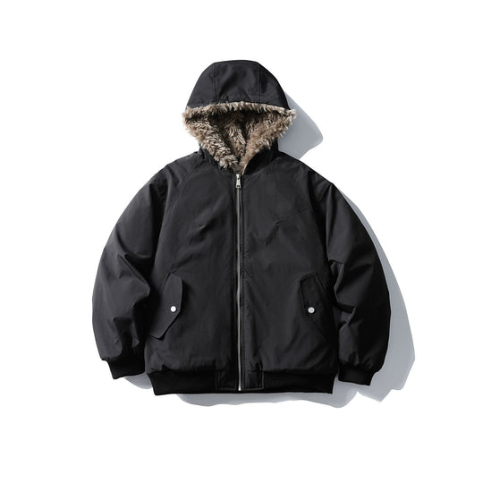 Unisex Boxy-wattierte Kurzjacke mit Kapuze und Kunstfellbesatz Nord Taschen