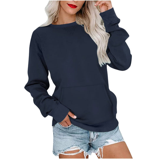 Damen Lockeres Sweatshirt mit Rundhalsausschnitt und Kängurutasche Nord Taschen