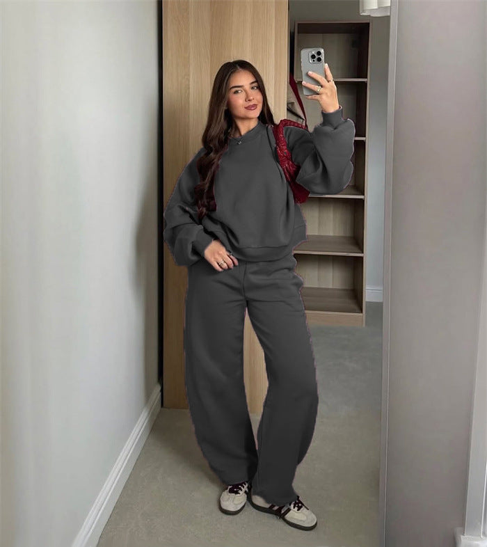 Damen Cropped-Sweatshirt mit hohem Rundhalsausschnitt und elastischer Tunnelzug Wide-Leg Jogginghose Set Nord Taschen