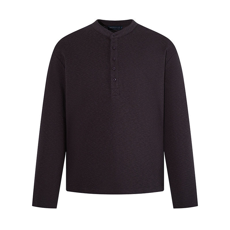 Herren Langarm-Henleyshirt mit Stehkragen und Knopfverschluss aus strukturiertem Jersey Nord Taschen