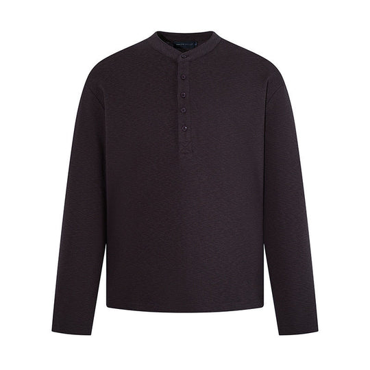 Herren Langarm-Henleyshirt mit Stehkragen und Knopfverschluss aus strukturiertem Jersey Nord Taschen