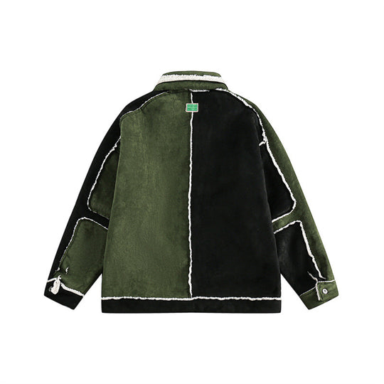 Unisex Patchwork-Lammfelloptik Jacke mit Blumenstickerei Nord Taschen