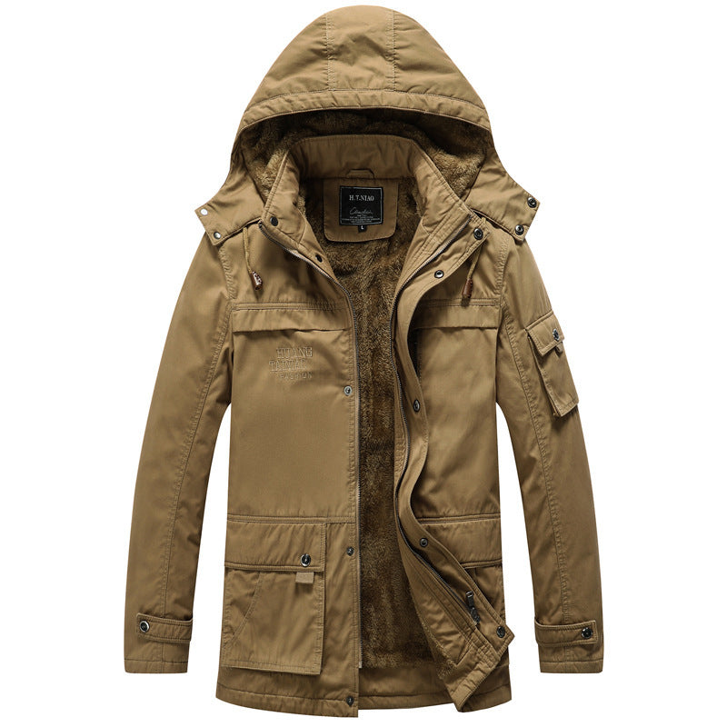 Herren Canvas-Militärparka mit Teddyfutter, Kapuze und multifunktionalen Taschen Nord Taschen