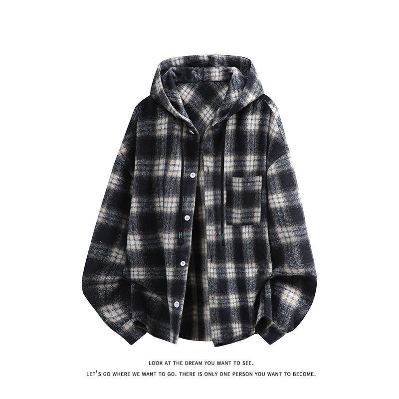 Unisex oversized Kapuzen-Hemdjacke aus Flanell mit Karomuster und Brusttasche Nord Taschen