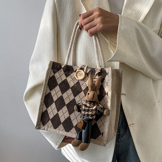 Damen Jute-Handtasche mit modernem Rautenmuster Nord Taschen