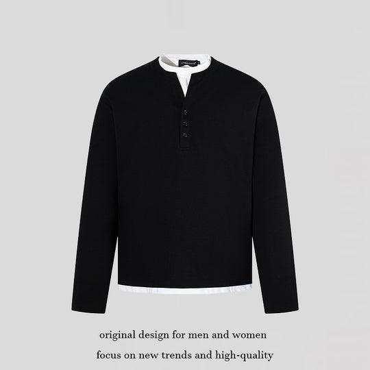 Herren Langärmeliges Henley-Layer-Shirt mit kontrastierendem Innenkragen und modernem Regular-Fit Nord Taschen