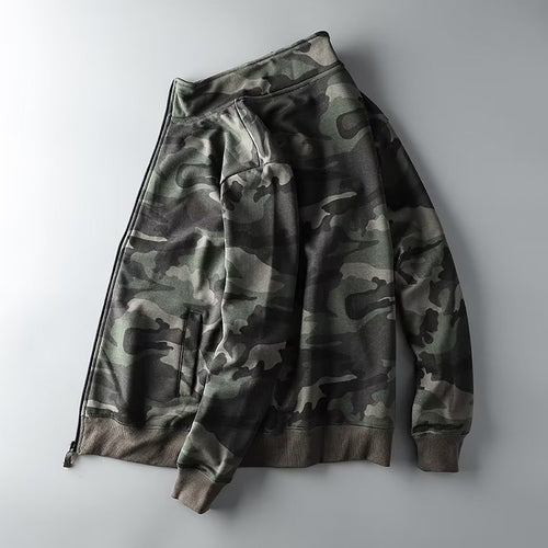 Herren Camouflage Baumwoll‑Fleece‑Zipjacke mit Stehkragen und Rippbündchen Nord Taschen