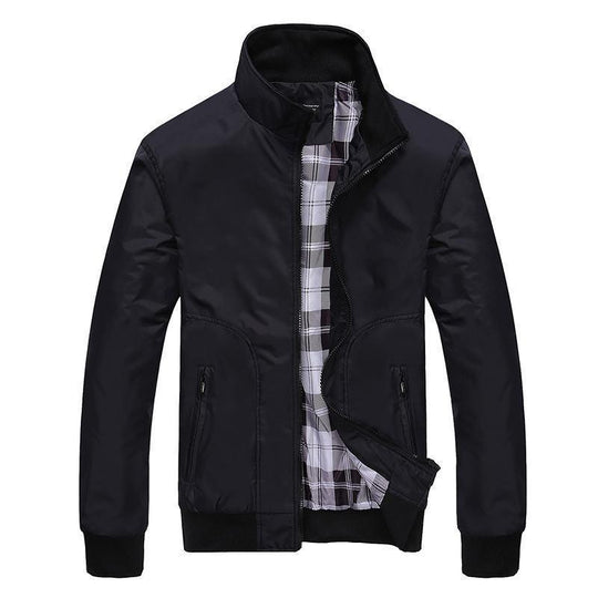 Herren leichter Nylon-Bomber mit kariertem Innenfutter, hohem Stehkragen und Reißverschlusstaschen Nord Taschen