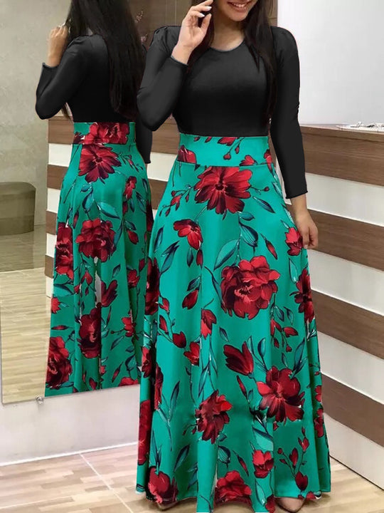 Damen Fließender Maxirock mit hoher Taille und großem Blumenprint Nord Taschen