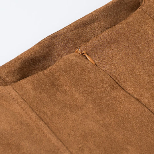 Damen A-Linien Midikleid aus Wildlederoptik mit eckigem Ausschnitt und Prinzessnähten Nord Taschen