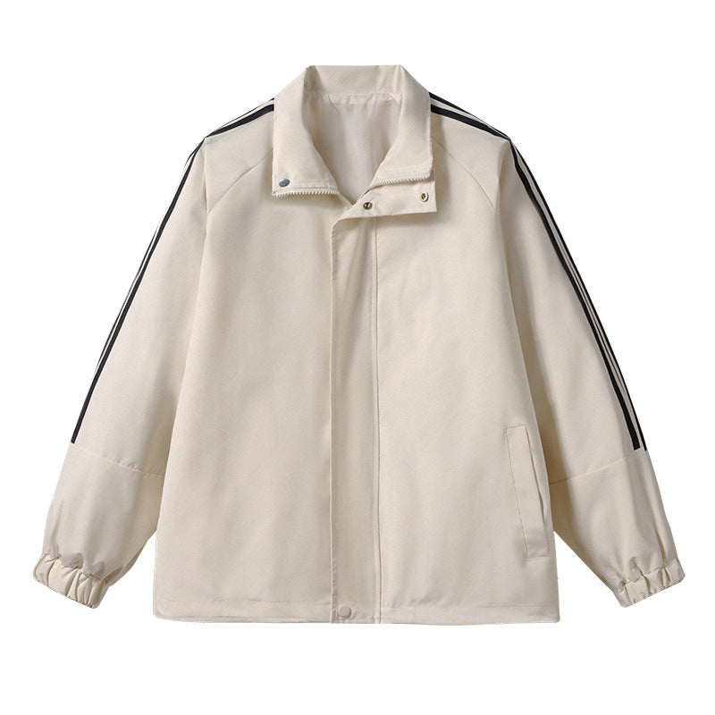 Herren Leichte Retro-Track-Übergangsjacke mit Stehkragen und Ärmelstreifen Nord Taschen
