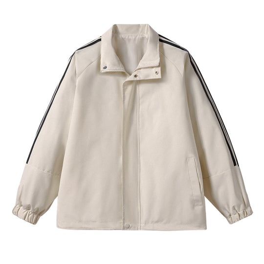 Herren Leichte Retro-Track-Übergangsjacke mit Stehkragen und Ärmelstreifen Nord Taschen