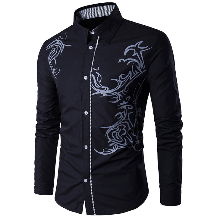 Herren figurbetontes Hemd mit Tribal-Print, verdeckter Knopfleiste und Kontrastkragen Nord Taschen