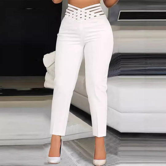 Damen Hochtaillierte Stretch-Hose mit transparentem Gummibund Nord Taschen