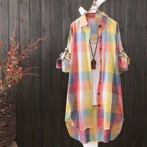 Damen Karo-Hemdbluse im lässigen Oversized-Schnitt mit langen Ärmeln und umschlagbaren Ärmeln