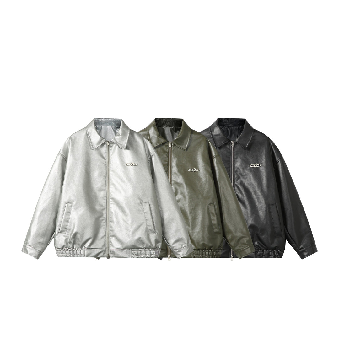 Damen Oversize Glattleder‑Optik Blousonjacke mit elastischem Saum und Metall‑Logo Nord Taschen