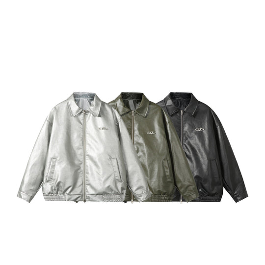 Damen Oversize Glattleder‑Optik Blousonjacke mit elastischem Saum und Metall‑Logo Nord Taschen