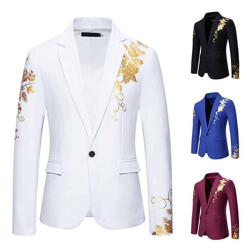 Herren einreihiges Sakko mit schmalem Revers und goldenem Rosenprint Nord Taschen