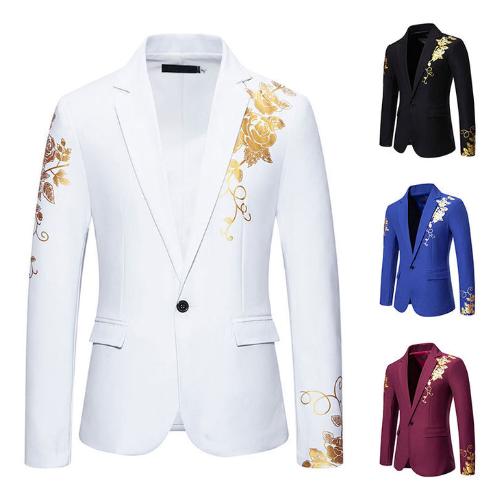 Herren einreihiges Sakko mit schmalem Revers und goldenem Rosenprint Nord Taschen