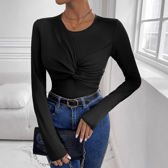 Damen Figurbetontes Langarmshirt mit Twist-Detail und Rundhalsausschnitt Nord Taschen